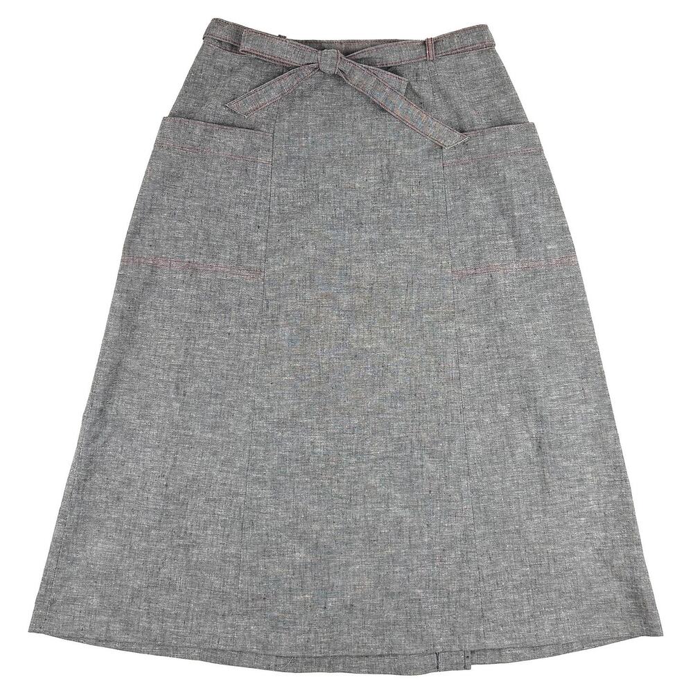 VTG 70s Wrap Apron Skirt Womens XS Chambray Gray Pockets A-Line Retro Union USA
